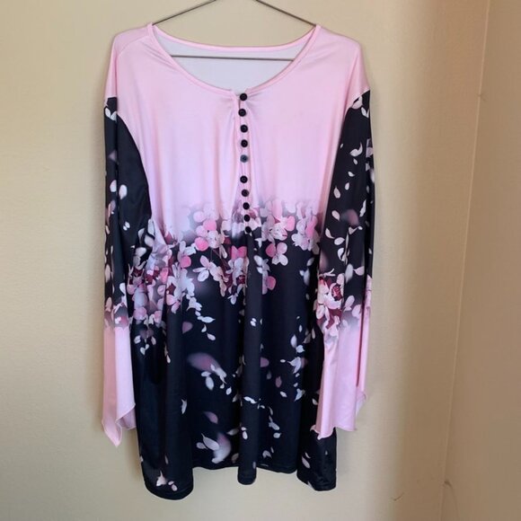 Plus Size Pink and Black Floral Blouse 3X - Picture 1 of 14